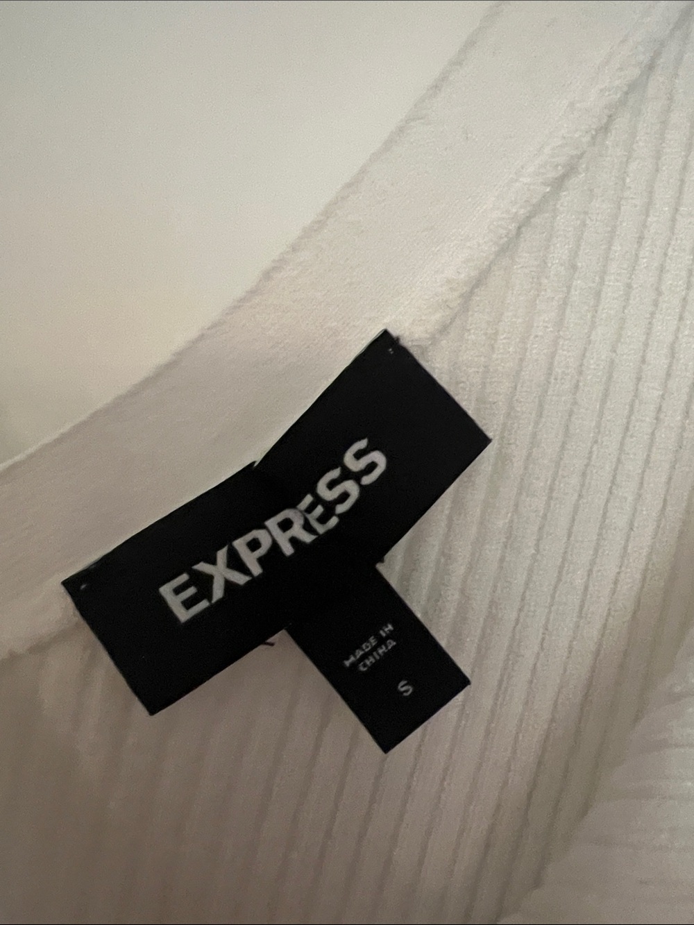 Express Cream Ribbed V-Neck Mini Dress - Picture 2 of 4